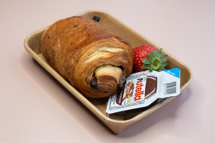 Individual pain au chocolat box with Nutella and strawberry – breakfast catering delivery Manchester