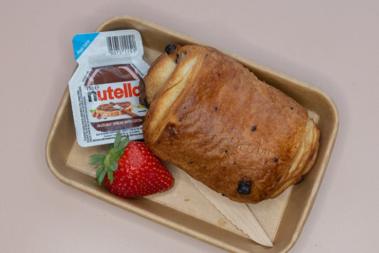 Individual pain au chocolat box with Nutella and strawberry – breakfast catering delivery Manchester
