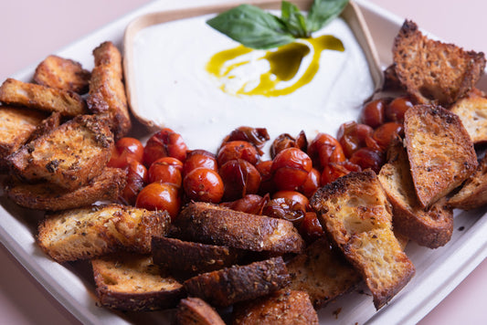 Whipped Feta, Roasted Balasamic Tomato and Garlic Crostini