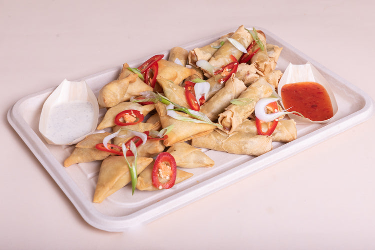 Vegetable Samosas and Spring Rolls