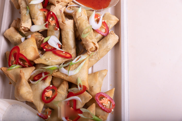 Vegetable Samosas and Spring Rolls